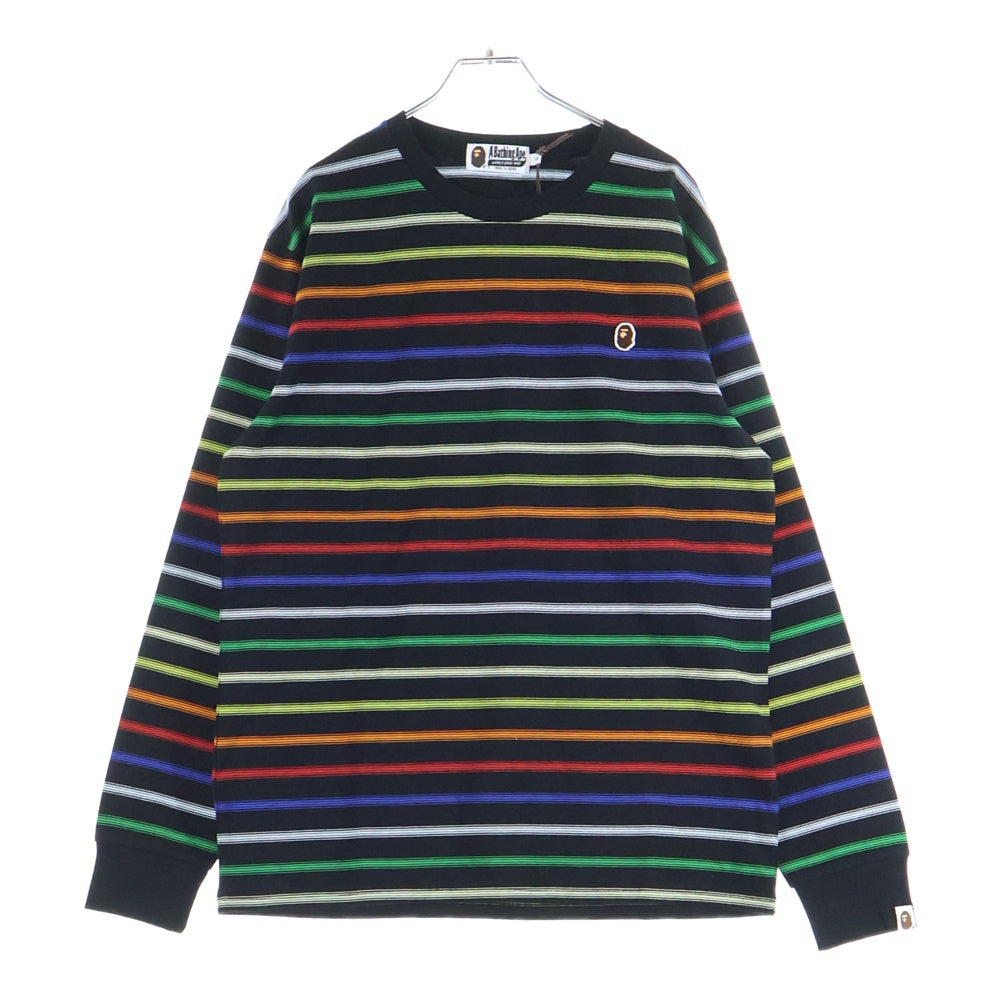A BATHING APE(アベイシングエイプ) GRADIENT RAINBOW レインボーストライプ 長袖Tシャツ カットソー ブラック 001LTM301303M