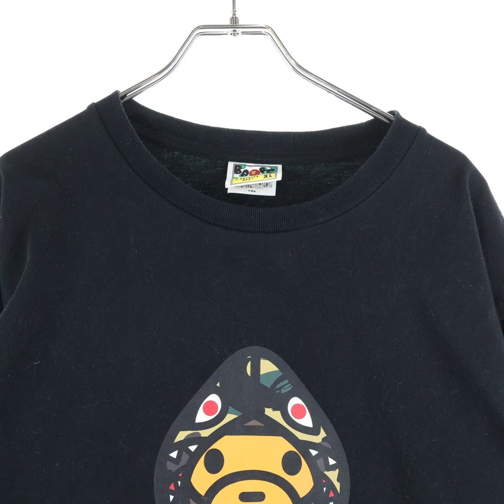 A BATHING APE(アベイシングエイプ) MILO SHARK フロントプリント 長袖Tシャツ カットソー ブラック 002LTL801001M