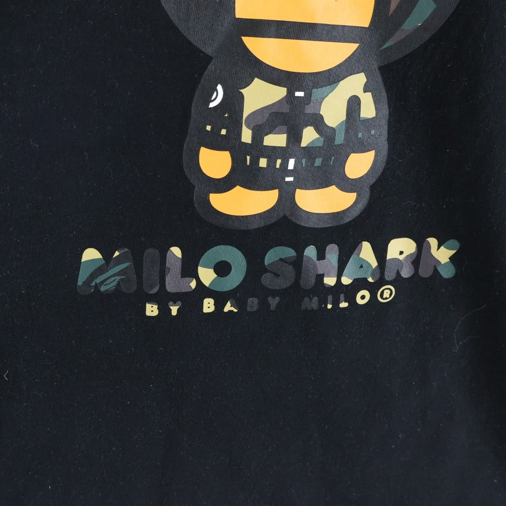 A BATHING APE(アベイシングエイプ) MILO SHARK フロントプリント 長袖Tシャツ カットソー ブラック 002LTL801001M