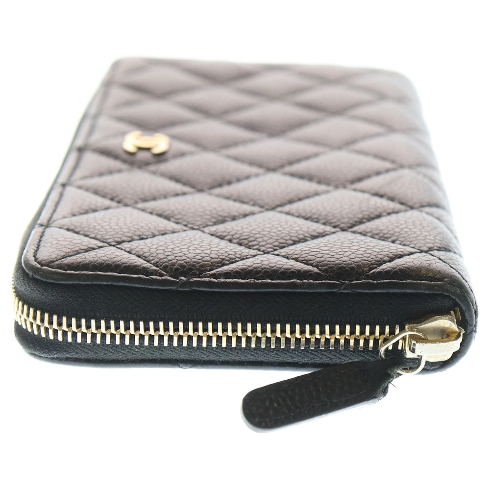 CHANEL(シャネル) ココマーク キャビアスキン クラシック ラウンドファスナー 長財布 ブラック レディース