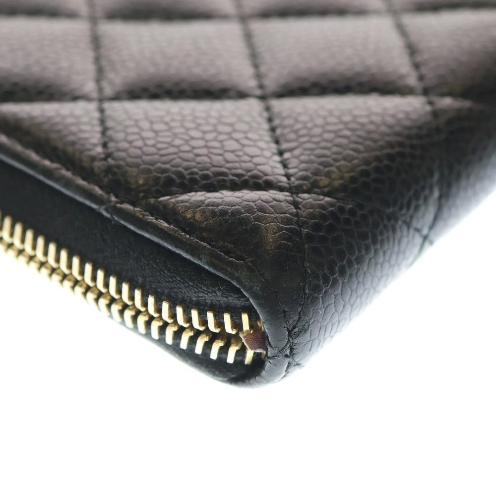 CHANEL(シャネル) ココマーク キャビアスキン クラシック ラウンドファスナー 長財布 ブラック レディース