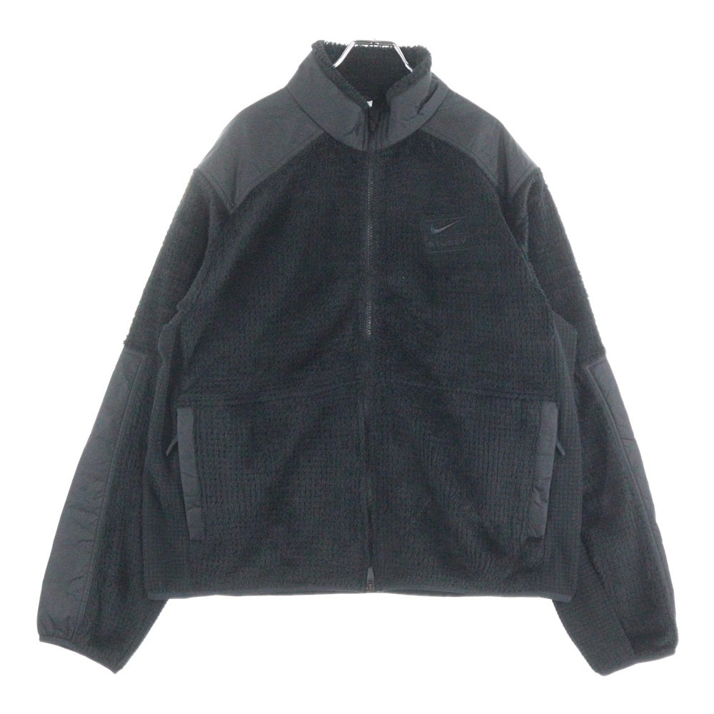 STUSSY(ステューシー) 25AW×NIKE FULL ZIP FLEECE ナイキ ロゴ刺繍 ジップアップブルゾン フリースジャケット ブラック HQ8524-010