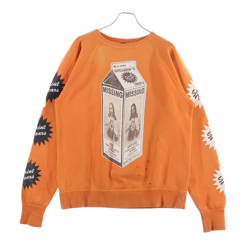 SAINT MICHAEL(セントマイケル) 22AW×DENIM TEARS MILK PACK デニムティアーズ ミルクパックプリント クルーネックトレーナー スウェット オレンジ SM-A22-0000-090