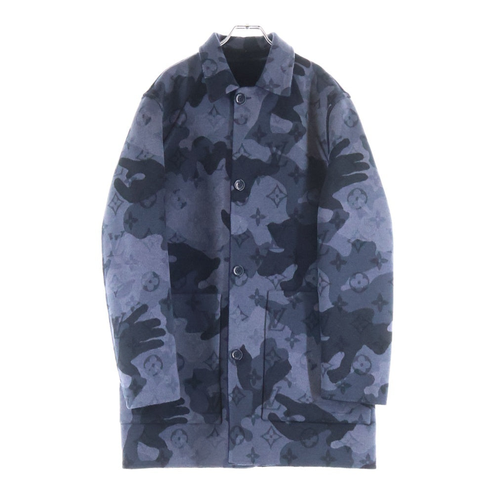 LOUIS VUITTON(ルイヴィトン) モノグラム カモフラ柄 ウールロングコート ネイビー HJC01WVZU