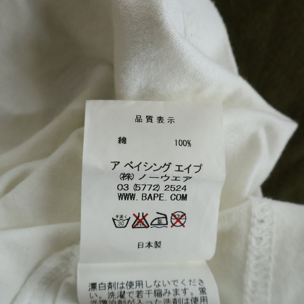 A BATHING APE(アベイシングエイプ) フロントプリント ラグランTシャツ カットソー カーキ/ホワイト レディース