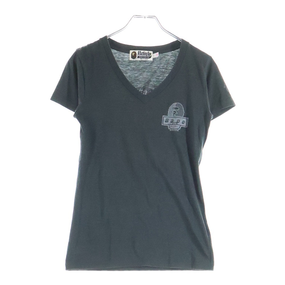 A BATHING APE(アベイシングエイプ) APEAREL 両面プリント Vネック 半袖Tシャツ カットソー ブラック レディース