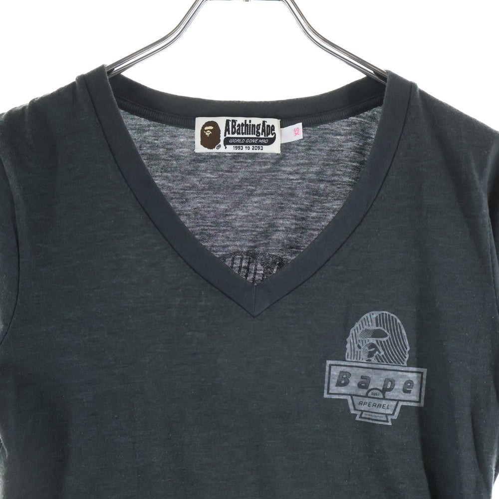 A BATHING APE(アベイシングエイプ) APEAREL 両面プリント Vネック 半袖Tシャツ カットソー ブラック レディース