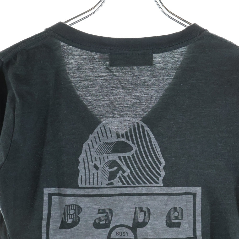 A BATHING APE(アベイシングエイプ) APEAREL 両面プリント Vネック 半袖Tシャツ カットソー ブラック レディース