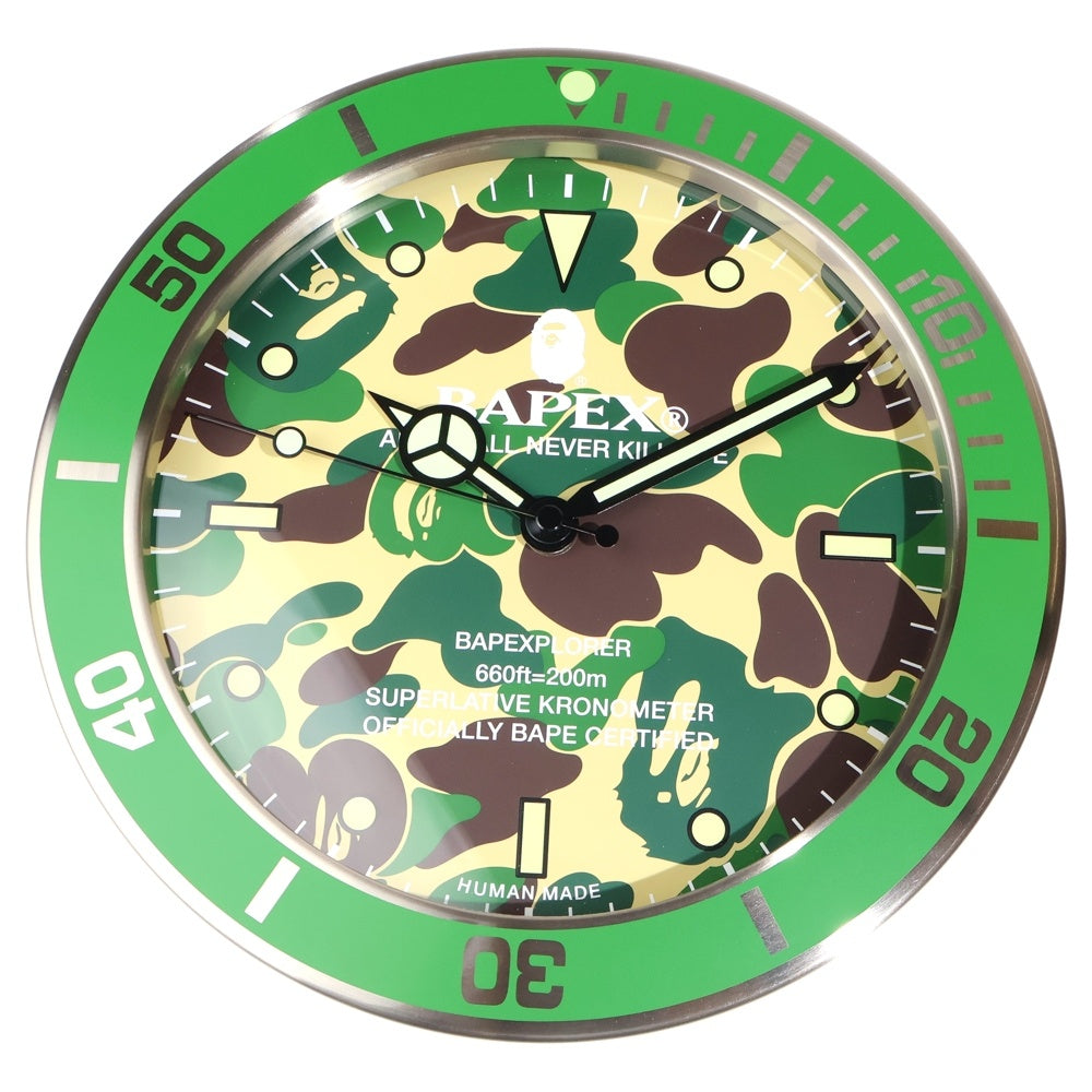 A BATHING APE(アベイシングエイプ) ABC CAMO BAPEX WALL CLOCK カモ柄 壁掛け時計 グリーン