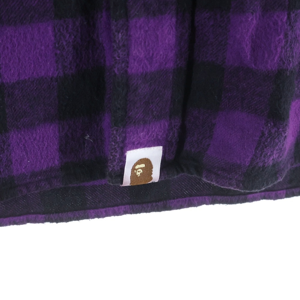 A BATHING APE(アベイシングエイプ) コットン チェック柄 ポケット 長袖シャツ パープル レディース