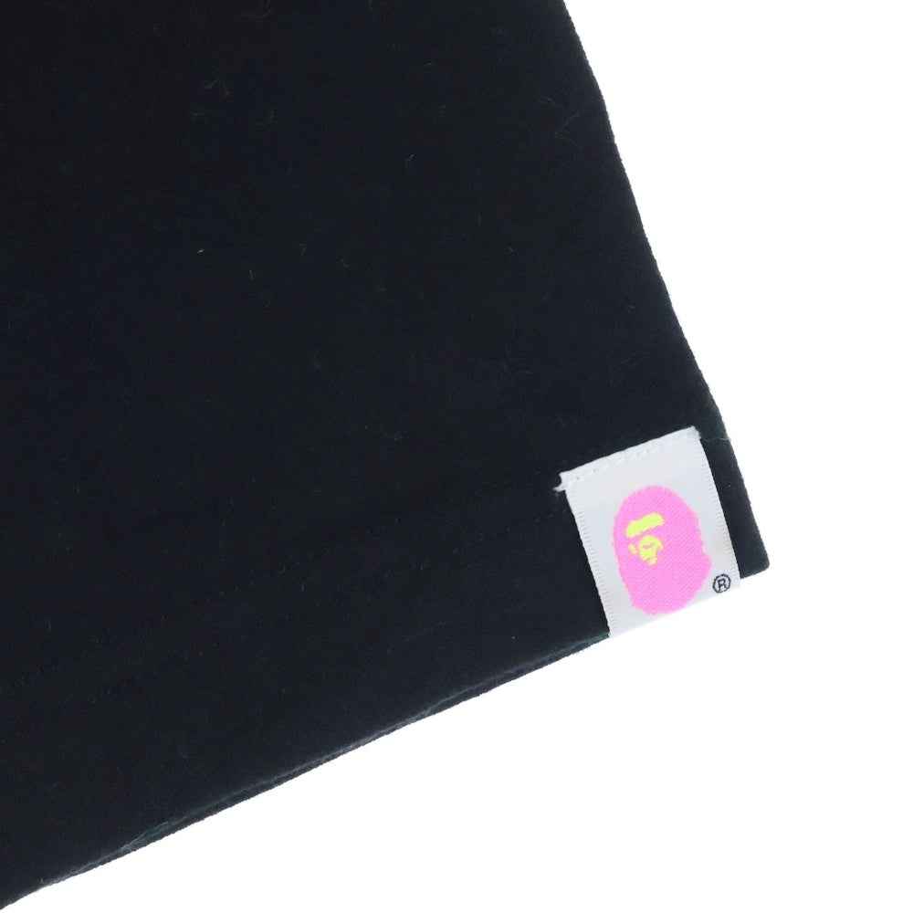 A BATHING APE(アベイシングエイプ) フロントプリント ラグランTシャツ カットソー ブラック/ホワイト レディース