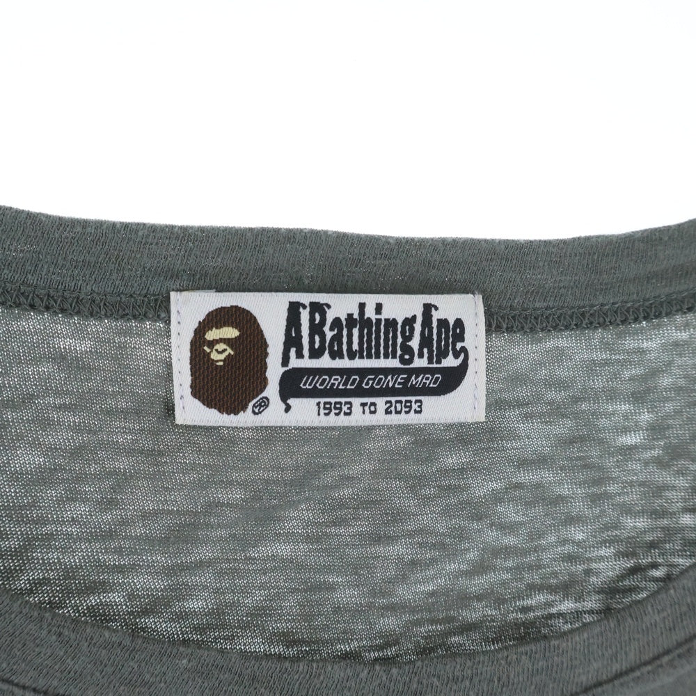 A BATHING APE(アベイシングエイプ) フロントプリント 七分丈 Tシャツ カットソー グレー レディース 1860-211-502