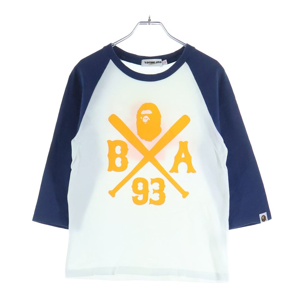 A BATHING APE(アベイシングエイプ) フロントプリント ラグランTシャツ カットソー ネイビー/ホワイト レディース