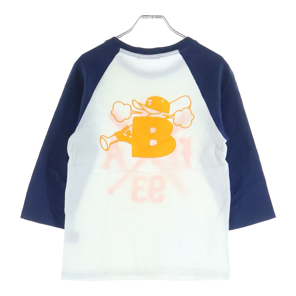 A BATHING APE(アベイシングエイプ) フロントプリント ラグランTシャツ カットソー ネイビー/ホワイト レディース