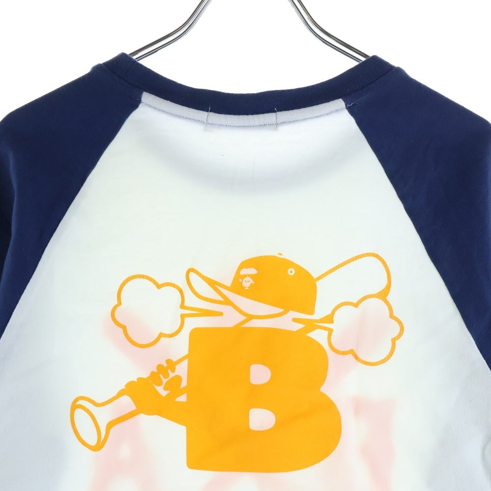 A BATHING APE(アベイシングエイプ) フロントプリント ラグランTシャツ カットソー ネイビー/ホワイト レディース