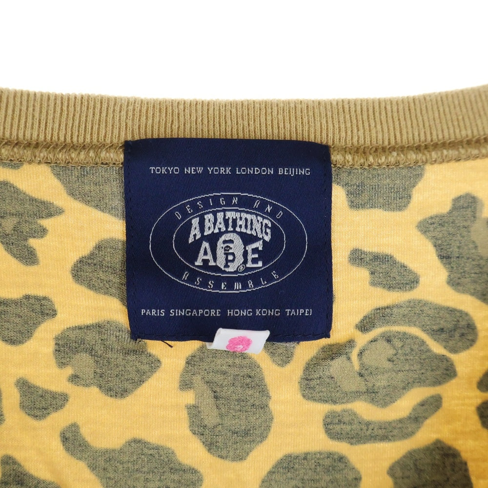 A BATHING APE(アベイシングエイプ) フロントロゴ レオパード柄 長袖Tシャツ カットソー ベージュ レディース 1860-211-506