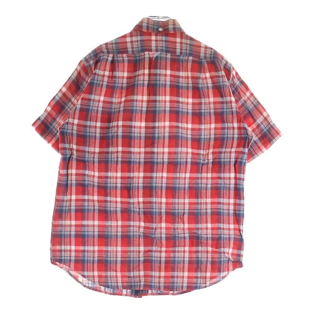 A BATHING APE(アベイシングエイプ) フロントロゴ チェック柄 ポケット半袖シャツ カットソー レッド レディース