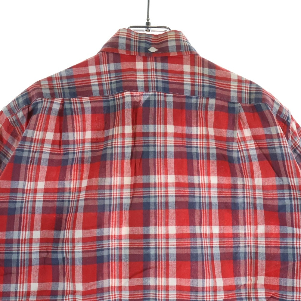 A BATHING APE(アベイシングエイプ) フロントロゴ チェック柄 ポケット半袖シャツ カットソー レッド レディース