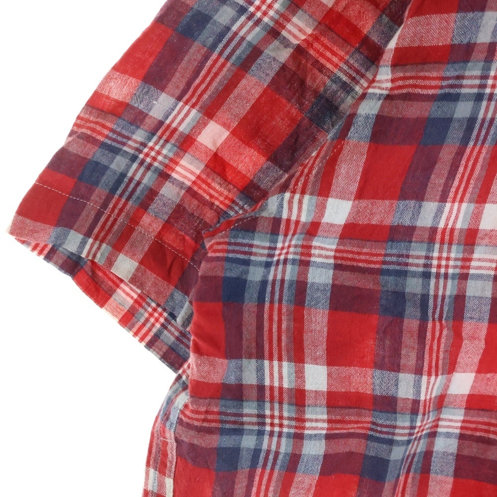 A BATHING APE(アベイシングエイプ) フロントロゴ チェック柄 ポケット半袖シャツ カットソー レッド レディース