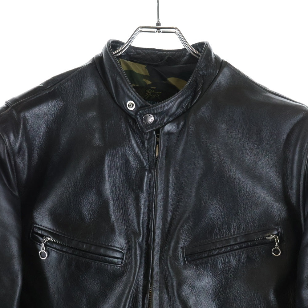 A BATHING APE(アベイシングエイプ) ×Schott ショット 裏地カモ柄 レザーシングル ライダースジャケット ブラック