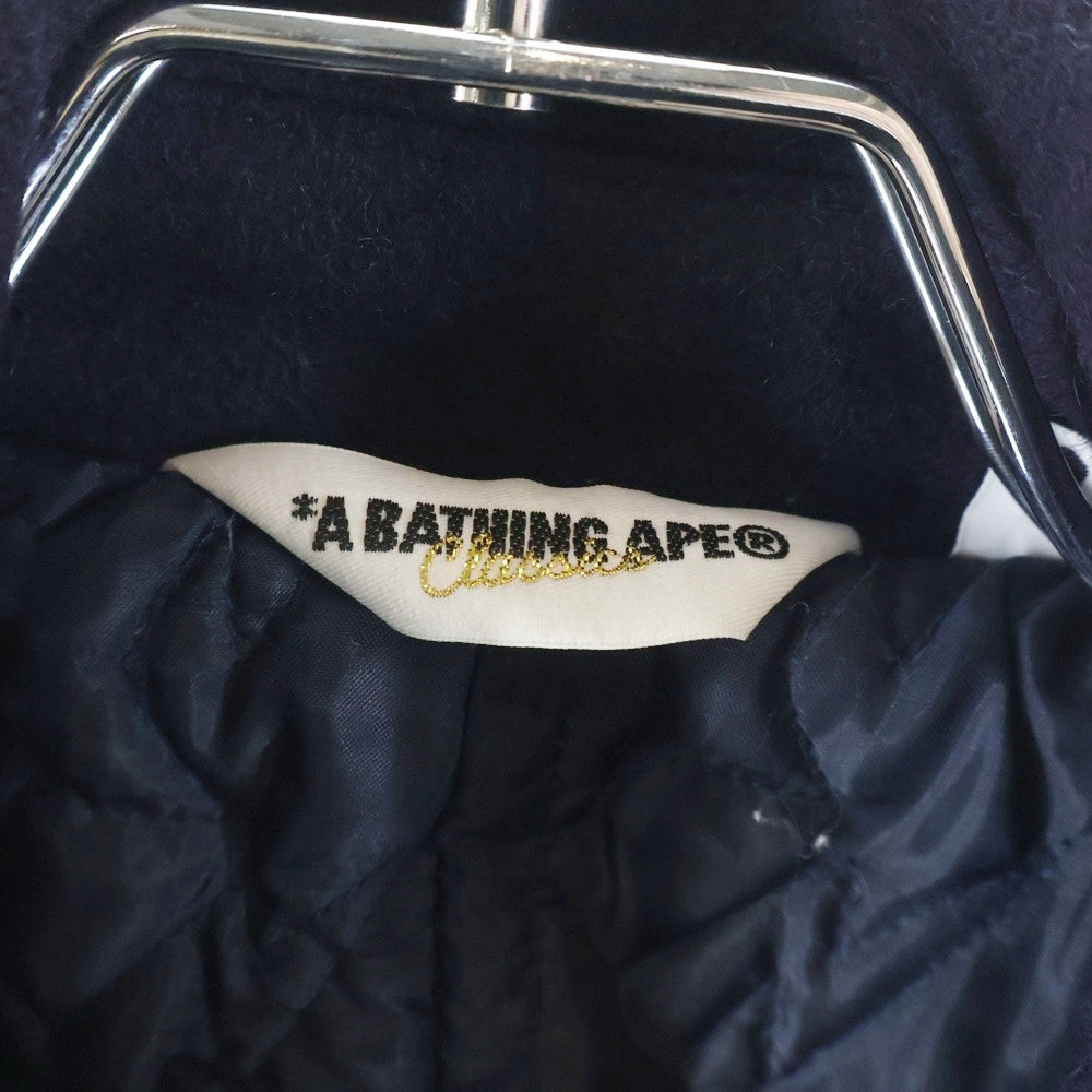 A BATHING APE(アベイシングエイプ) ウール 袖ワッペン Pコート ネイビー