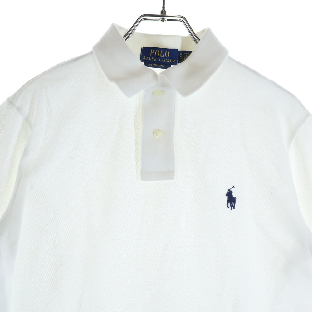 POLO RALPH LAUREN(ポロラルフローレン) CUSTOM SLIM FIT 胸ロゴ刺繍 半袖コットンポロシャツ ホワイト