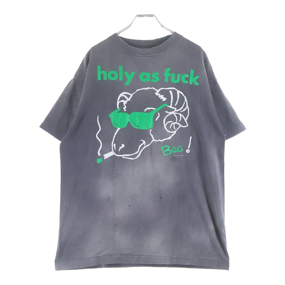 SAINT MICHAEL(セントマイケル) 24SS ヴィンテージ加工 Baaプリン 半袖トTシャツ カットソー ブラック SM-YS8-0000-005