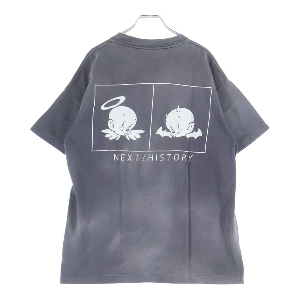 SAINT MICHAEL(セントマイケル) 24SS ヴィンテージ加工 Baaプリン 半袖トTシャツ カットソー ブラック SM-YS8-0000-005