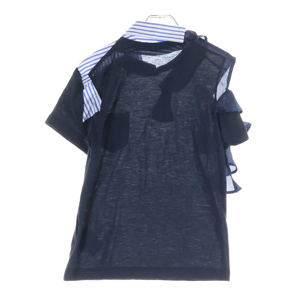 Sacai(サカイ) 18SS ラッフルフリルドッキング 半袖Tシャツ カットソー ネイビー レディース 18-03851