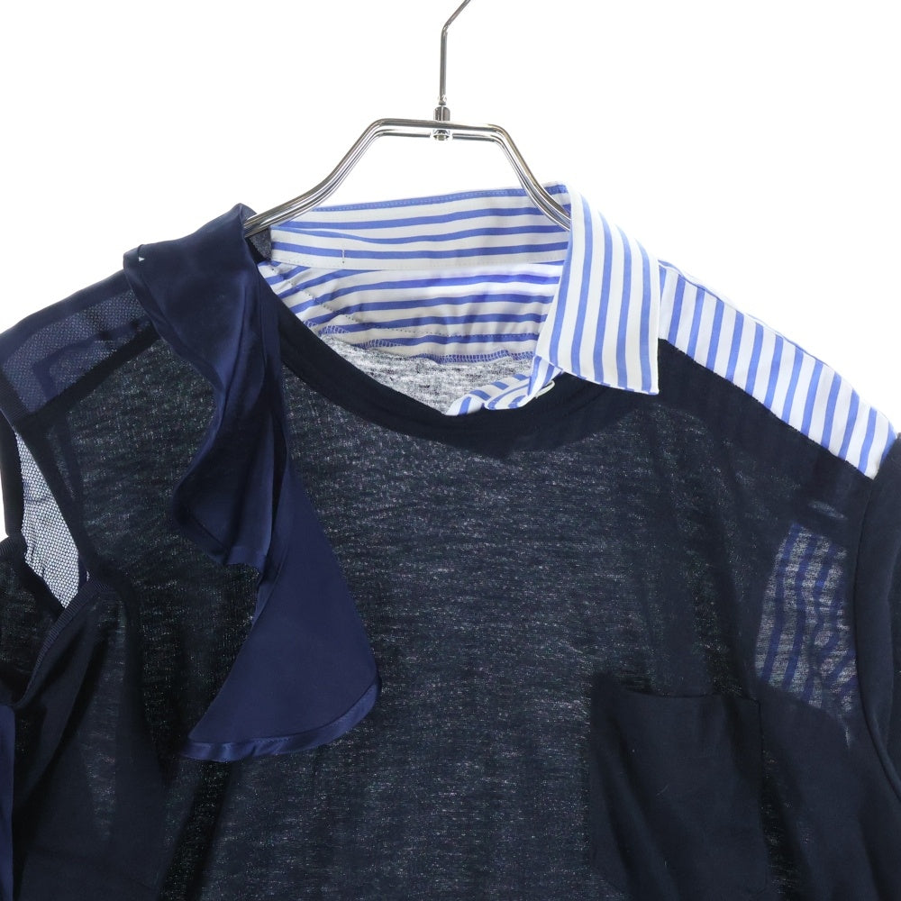 Sacai(サカイ) 18SS ラッフルフリルドッキング 半袖Tシャツ カットソー ネイビー レディース 18-03851
