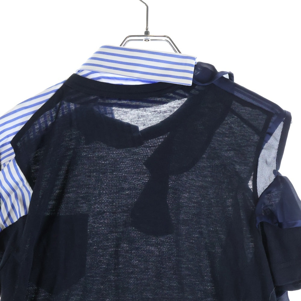 Sacai(サカイ) 18SS ラッフルフリルドッキング 半袖Tシャツ カットソー ネイビー レディース 18-03851