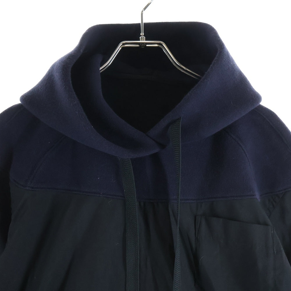 Sacai(サカイ) 18SS 異素材切替 スウェット ナイロン フーディー パーカー ブラック レディース 18-03620