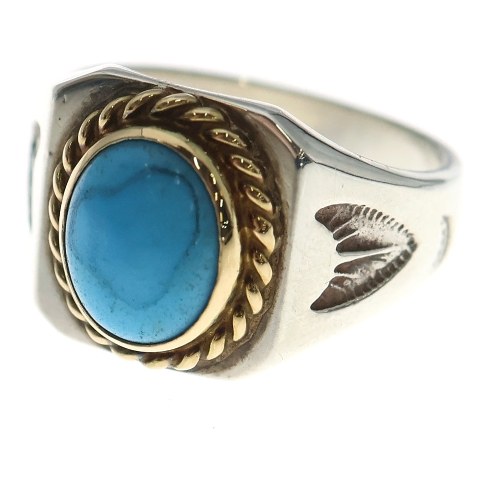 goro's(ゴローズ) 金縄ターコイズ 角型印台リング シルバー/ゴールド/ブルー