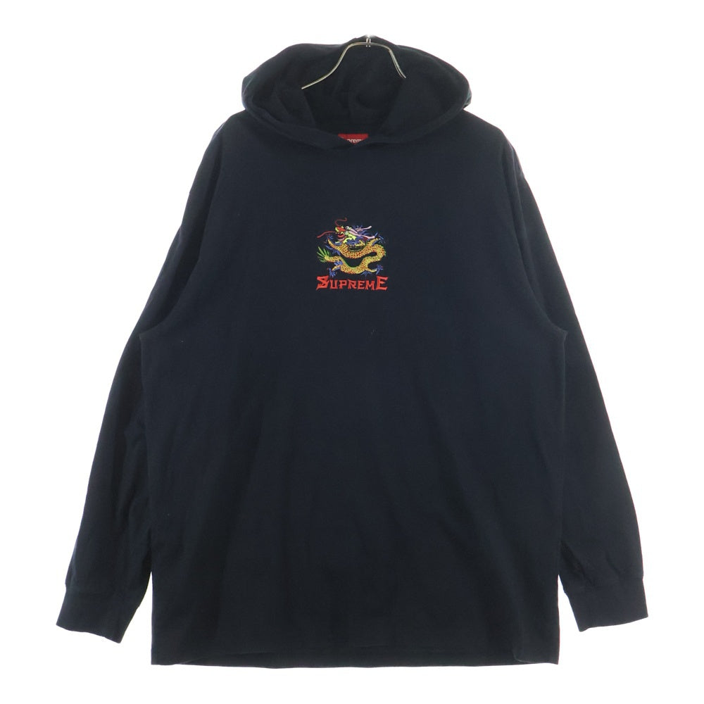 SUPREME(シュプリーム) 22SS Dragon Hooded L/S ドラゴン刺繍 プルオーバーパーカー ブラック