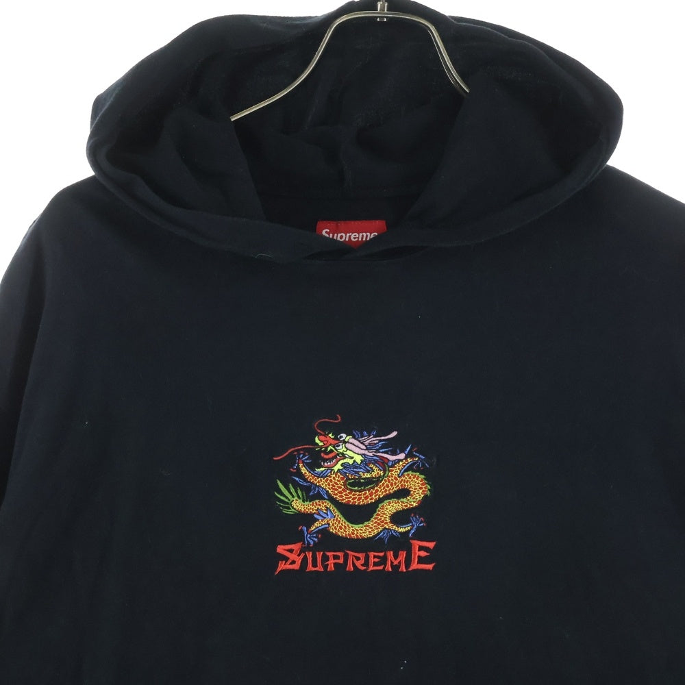 SUPREME(シュプリーム) 22SS Dragon Hooded L/S ドラゴン刺繍 プルオーバーパーカー ブラック
