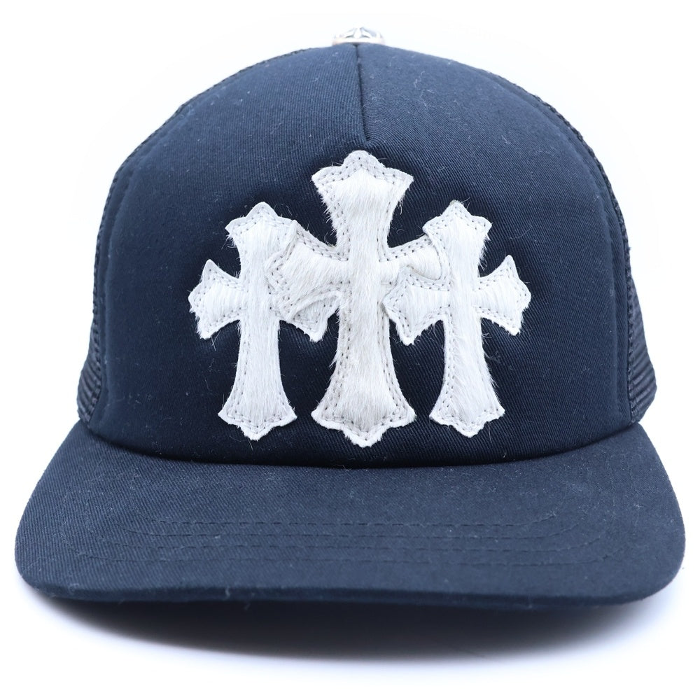 CHROME HEARTS(クロムハーツ) TRUCKER CAP トラッカーキャップ 3セメタリーハラコレザーパッチメッシュキャップ帽子 ホワイト/ブラック
