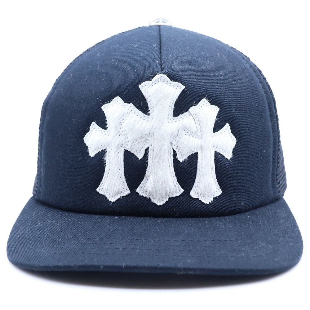 CHROME HEARTS(クロムハーツ) TRUCKER CAP トラッカーキャップ 3セメタリーハラコレザーパッチメッシュキャップ帽子 ホワイト/ブラック