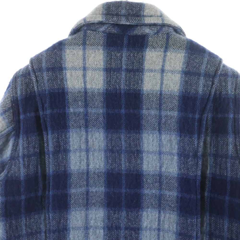 VISVIM(ヴィスヴィム) 14SS BLACKHAWK BLOUSON レザー エルボーパッチ チェック柄 ジップアップ シャツジャケット ブルー 0114205013019