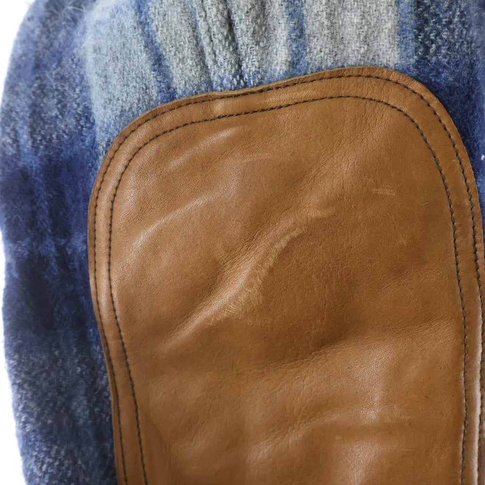VISVIM(ヴィスヴィム) 14SS BLACKHAWK BLOUSON レザー エルボーパッチ チェック柄 ジップアップ シャツジャケット ブルー 0114205013019