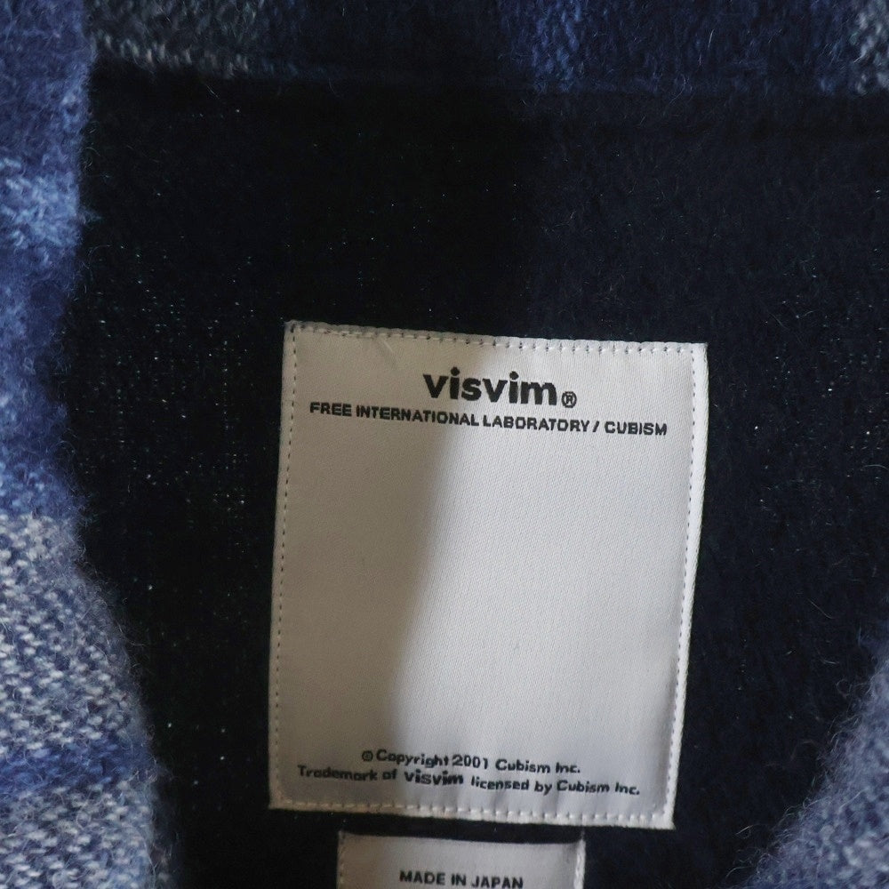 VISVIM(ヴィスヴィム) 14SS BLACKHAWK BLOUSON レザー エルボーパッチ チェック柄 ジップアップ シャツジャケット ブルー 0114205013019