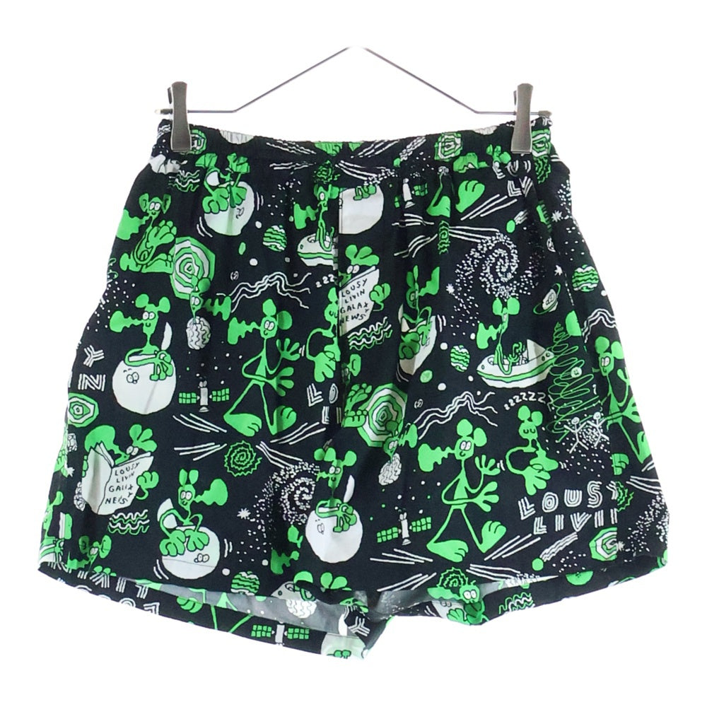 eYe COMME des GARCONS JUNYA WATANABE MAN(アイ コム デ ギャルソン ジュンヤ ワタナベ マン) 綿ブロードプリン LOUSY LIVIN Wネームショーツ ハーフパンツ ブラック/グリーン WM-P918