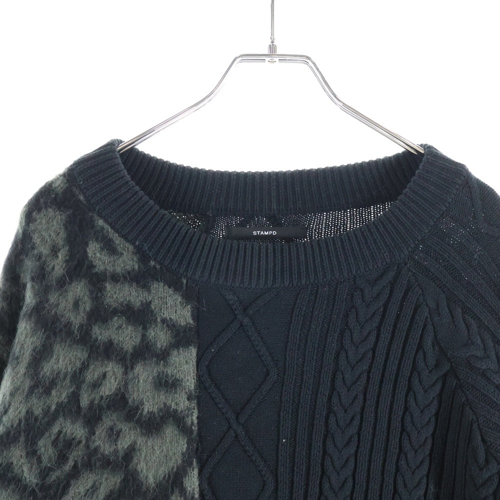 NO BRAND(ノーブランド) STAMPD（スタンプド）Cheetah Blocked Sweater チーター ブロックド ニットセーター ブラック