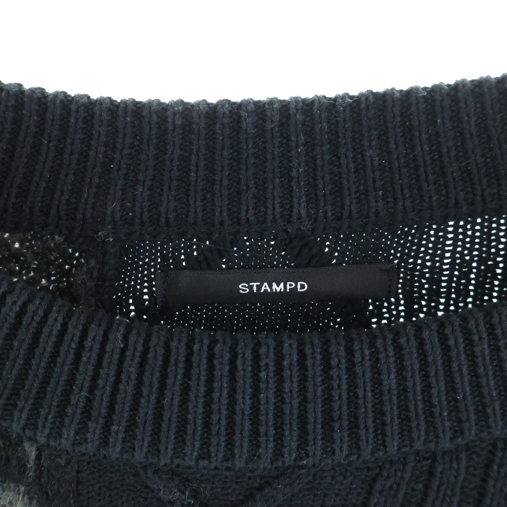 NO BRAND(ノーブランド) STAMPD（スタンプド）Cheetah Blocked Sweater チーター ブロックド ニットセーター ブラック