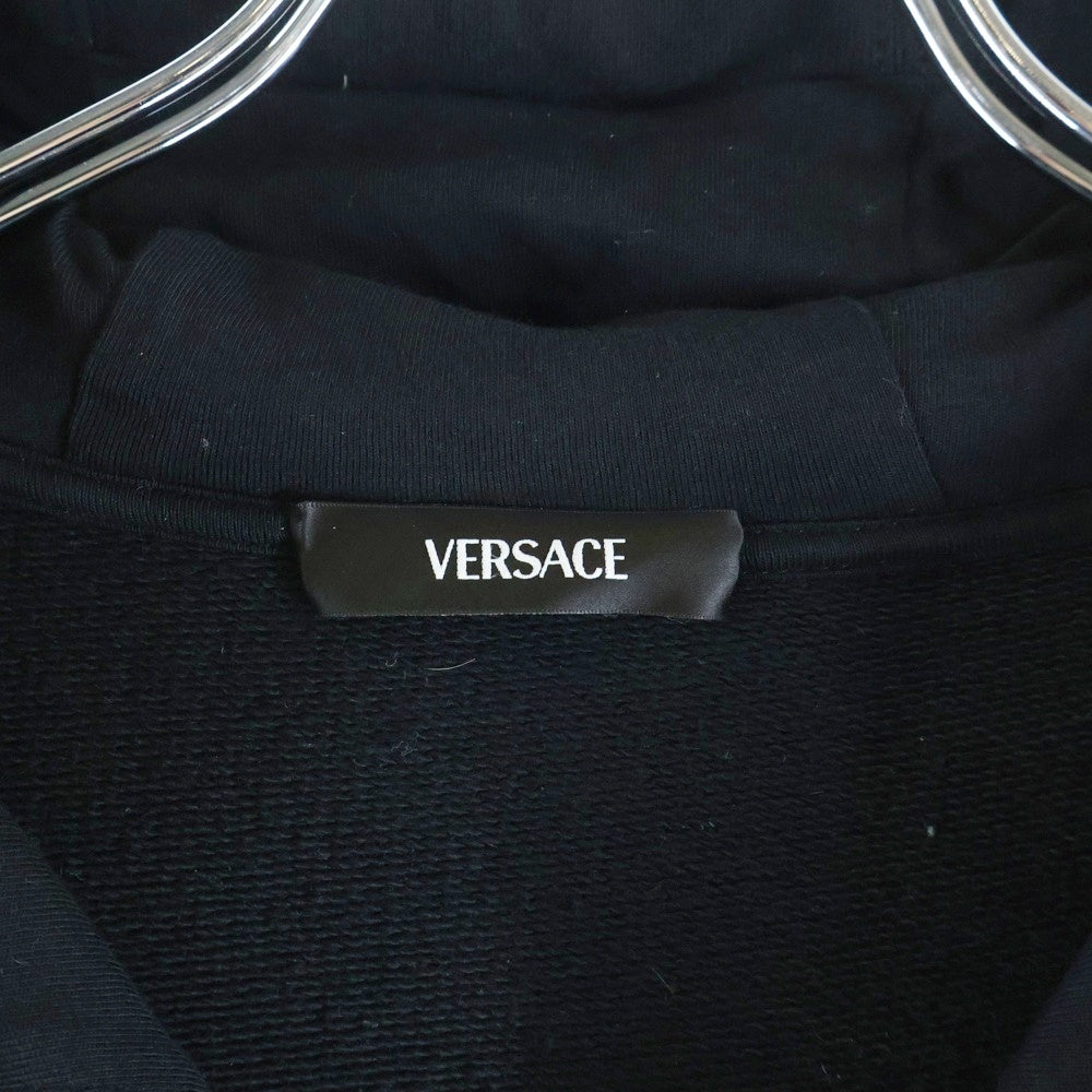 VERSACE(ヴェルサーチ) サイド バロック柄 コットン ジップアップパーカー フーディー ブラック/イエロー 1012175