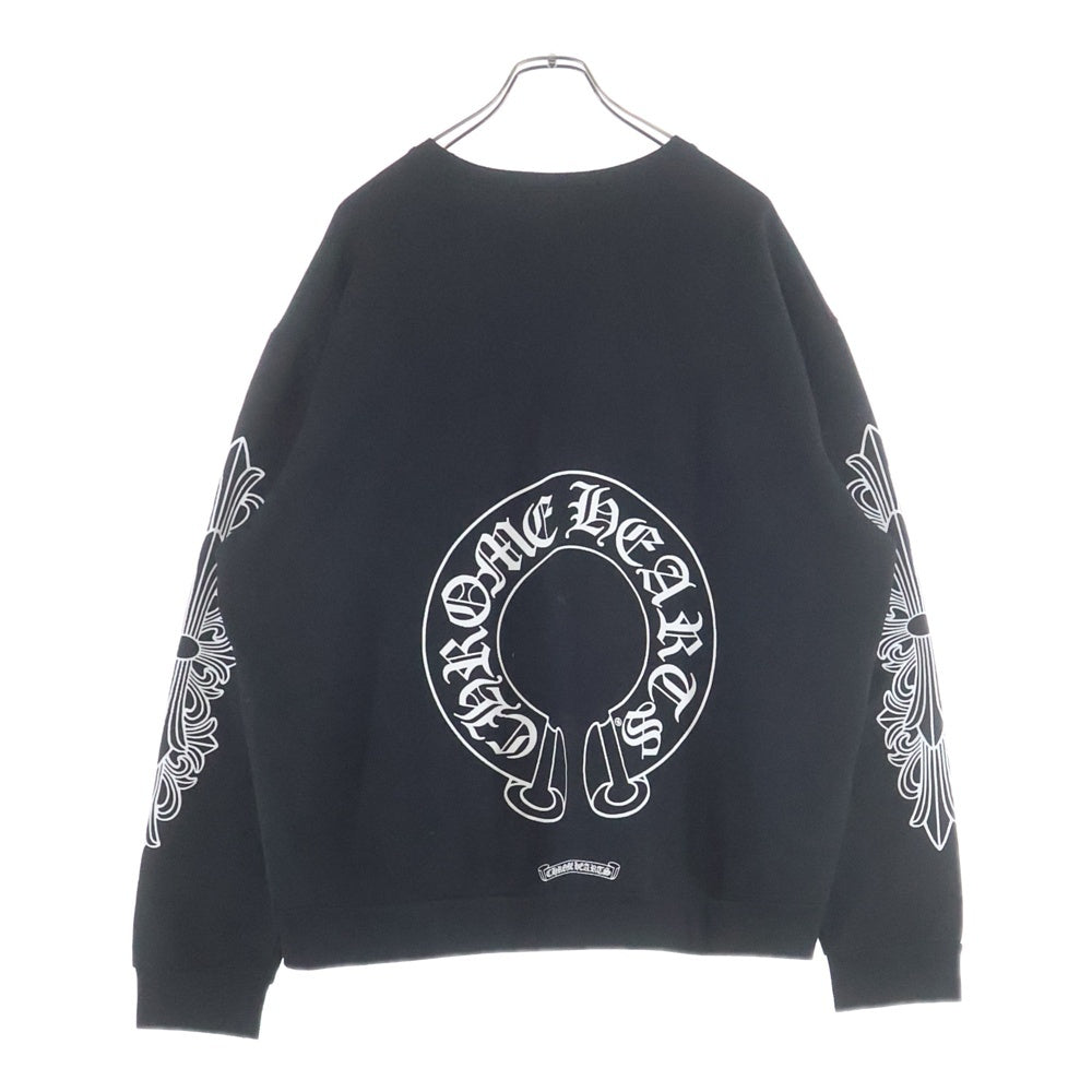 CHROME HEARTS(クロムハーツ) Horseshoe Crewneck Sweatshirt ホースシュープリント 袖フローラル クルーネックスウェットトレーナー ブラック
