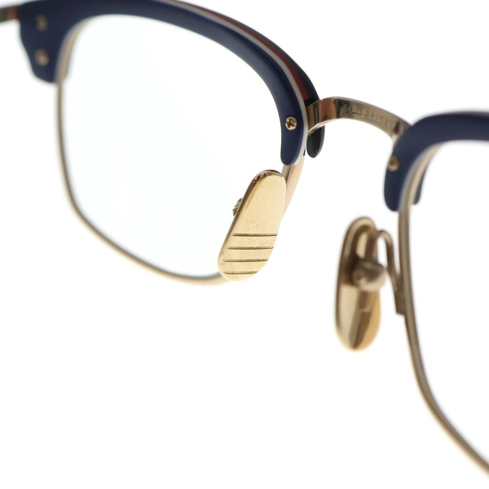 THOM BROWNE(トムブラウン) NEWYORK トリコロール コンビフレーム ウェリントン アイウェア 眼鏡 ブラック/ゴールド TB-707-A-BLK-GLD-50