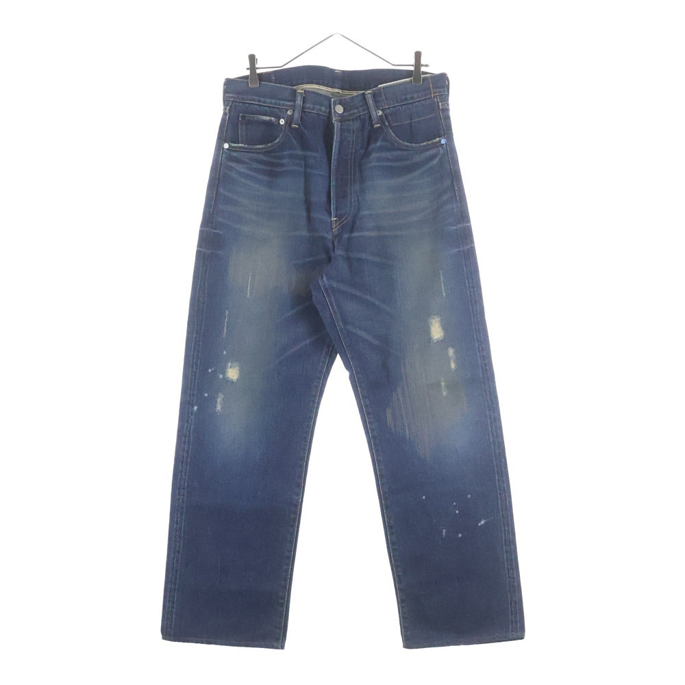 VISVIM(ヴィスヴィム) FLUXUS DENIM パイソンパッチ ボタンフライ ダメージ ストレートデニムパンツ インディゴ