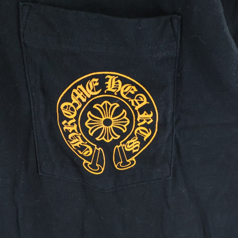 CHROME HEARTS(クロムハーツ) CH L/S TEE STAFF HORSESHOE バックホースシュープリント ポケット長袖Tシャツ カットソー ブラック/オレンジ
