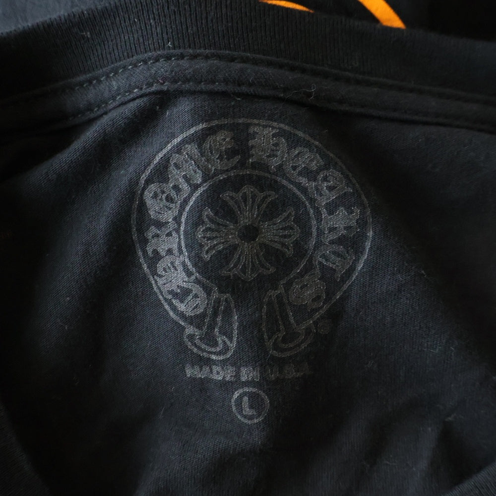 CHROME HEARTS(クロムハーツ) CH L/S TEE STAFF HORSESHOE バックホースシュープリント ポケット長袖Tシャツ カットソー ブラック/オレンジ