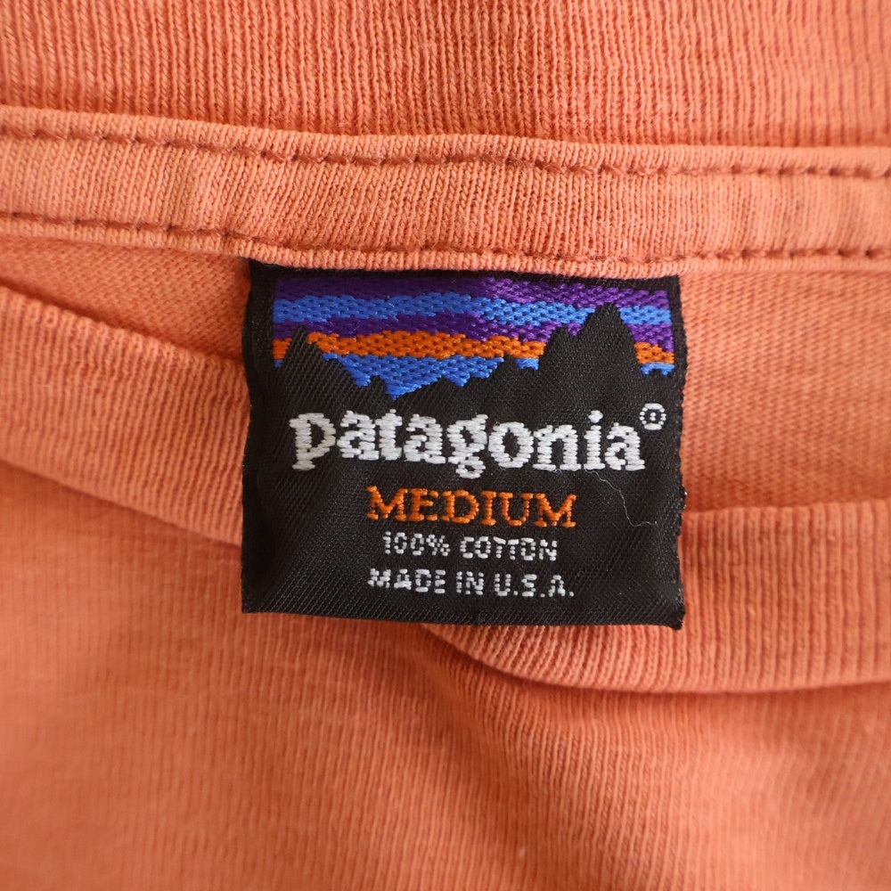 PATAGONIA(パタゴニア) 90s 雪無しタグ ロゴプリント USA製 半袖カットソー コットン オレンジ